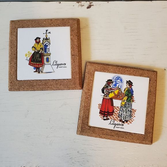 Portuguese Cork and Porcelain Trivets Hot Plate Tiles - Picture 6 of 6